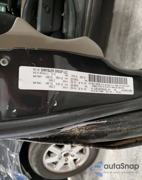 2012 Chrysler Town & Country Touring z USA, uszkodzony, nr VIN 2C4RC1BGXCR291650